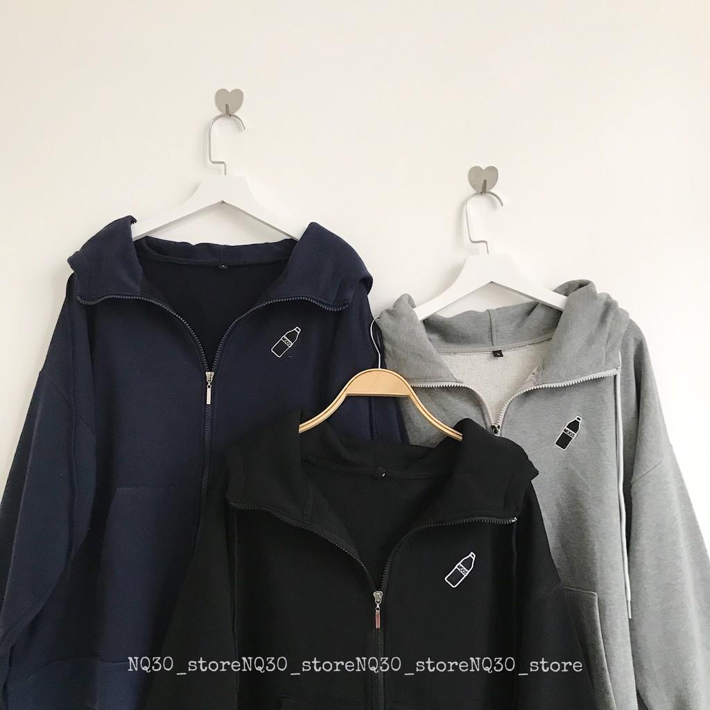 Áo Khoác Chất Nỉ Da Cá Thêu Hình Chai Form Rộng Nữ Đen Xanh Xám Ullzang
