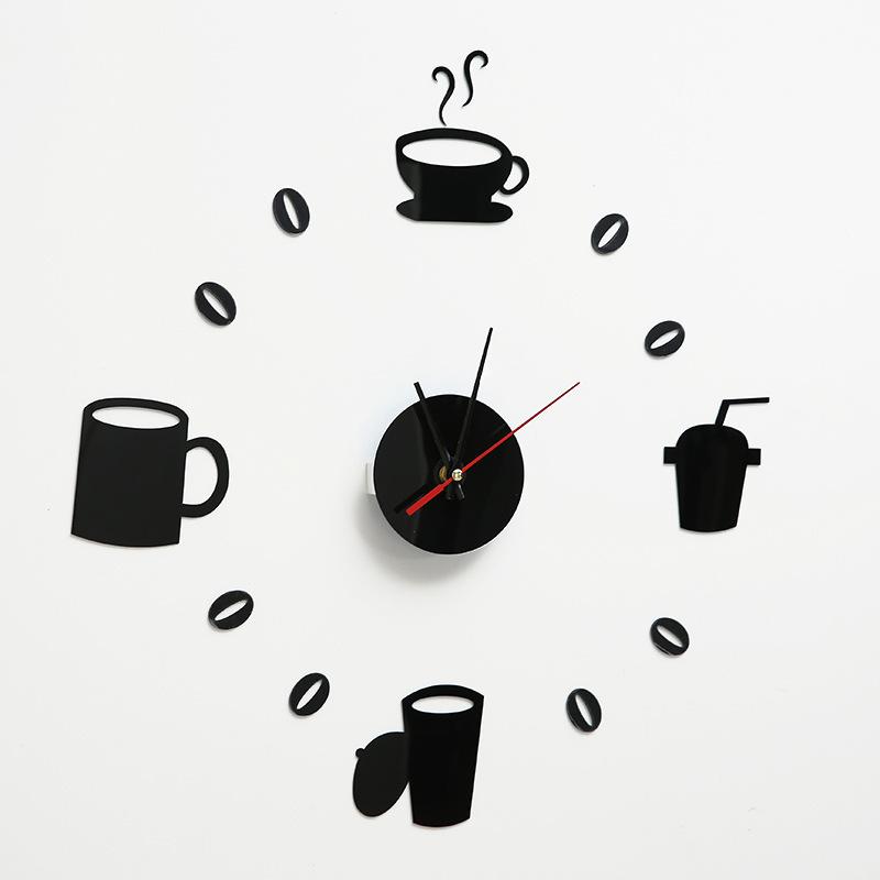 Tự làm trang trí nhà hiện đại Cốc cà phê lớn Decal Đồng hồ treo tường nhà bếp Đề can đồng hồ im lặng