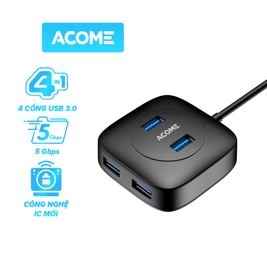 HUB USB 3.0 ACOME AH300  Bộ chuyển đổi 4in1 Tốc độ truyền tải cao Công nghệ IC mới - Hàng Chính Hãng