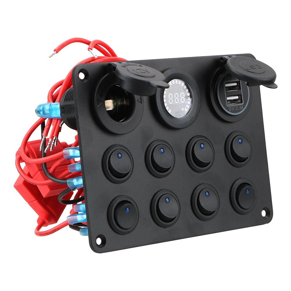 Bảng công tắc khởi động xe hơi/xe tải ATV UTV Caravan 8 Gang hai cổng USB 12-24V