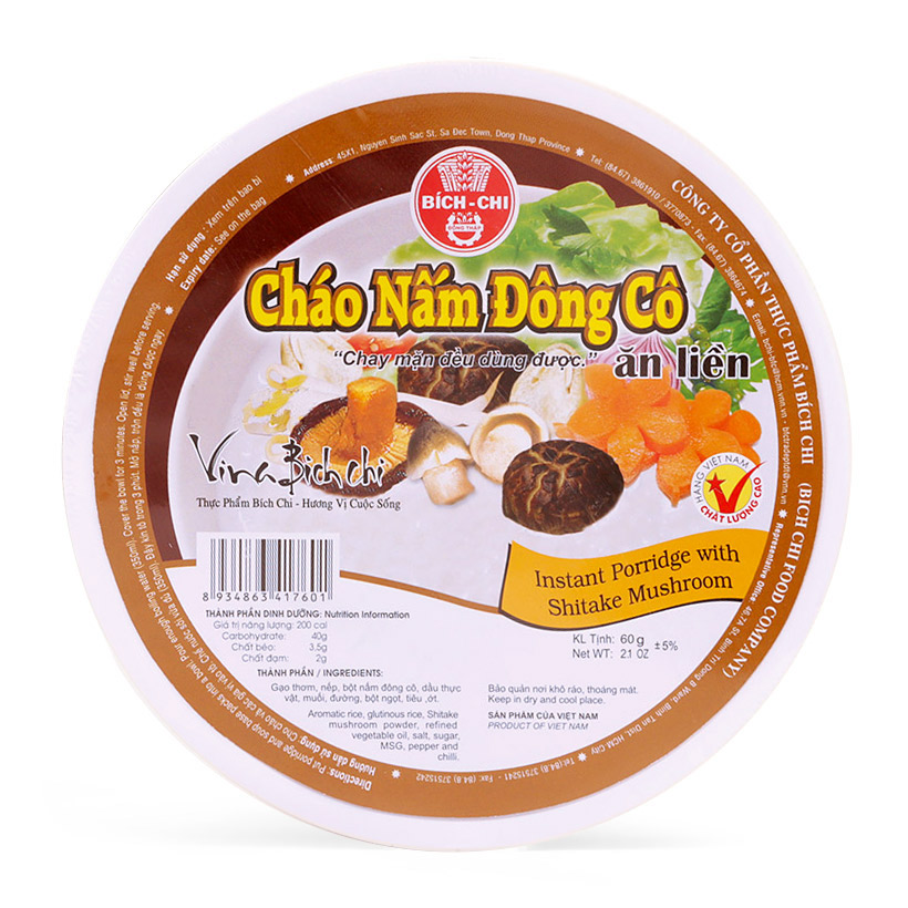 Thùng 12 Tô Cháo Nấm Đông Cô Bích Chi 60g