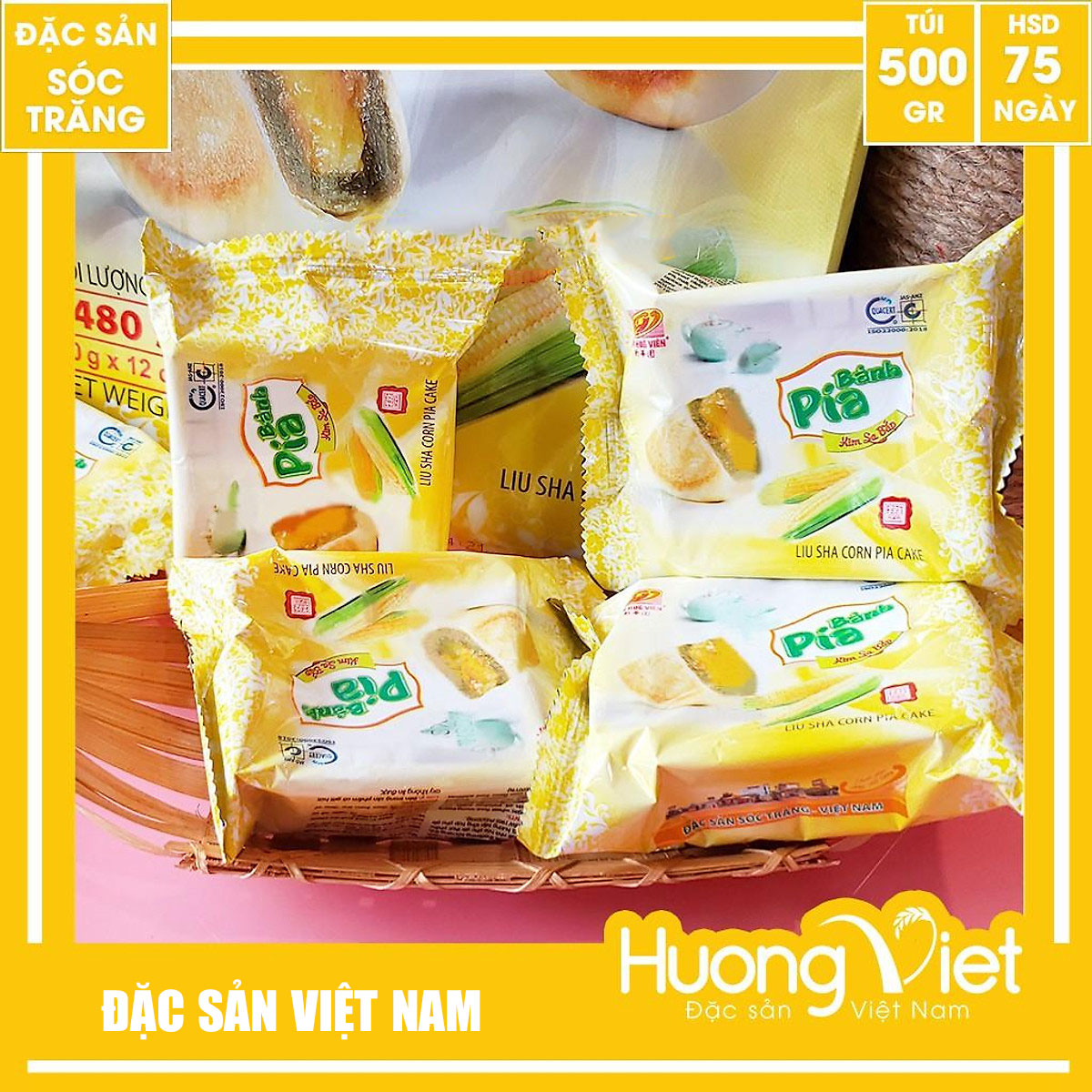 Bánh pía kim sa BẮP tan chảy 480g, bánh pía kim sa chay không trứng muối