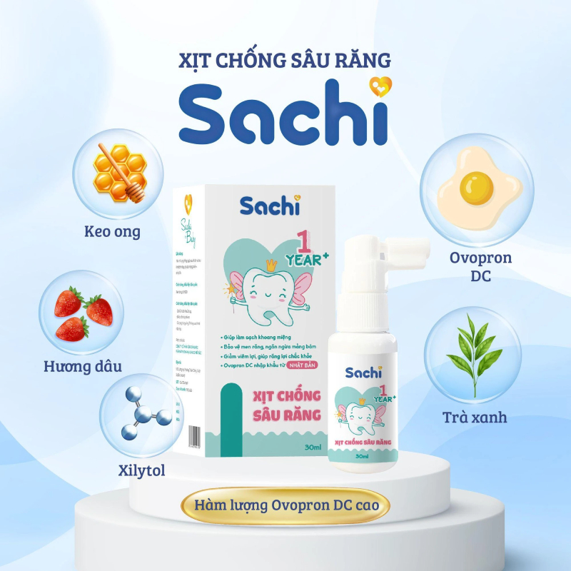 Xịt ngăn ngừa sâu răng Sachi 12M+ 30ml dành cho bé