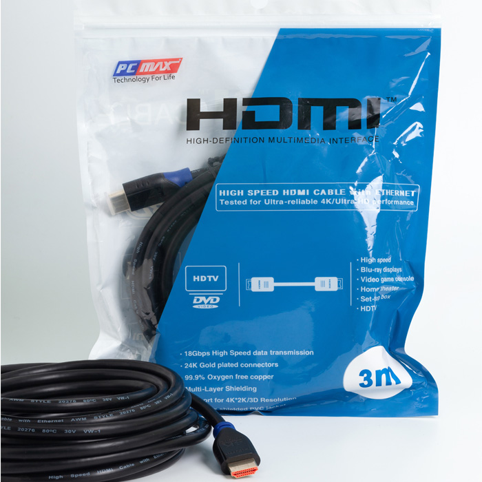 Cáp HDMI 2.0 hỗ trợ 4k chống nhiễu mạ vàng PCMAX dài 1,5m PCM-2001- Hàng Chính Hãng