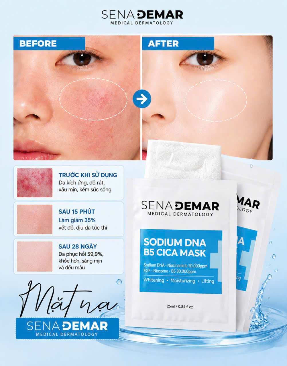 Combo 5-10-20-30-50 miếng Mặt nạ Senademar Sodium DNA B5 mask 25ml hạn 2029 Hàn Quốc cấp ẩm dưỡng trắng phục hồi