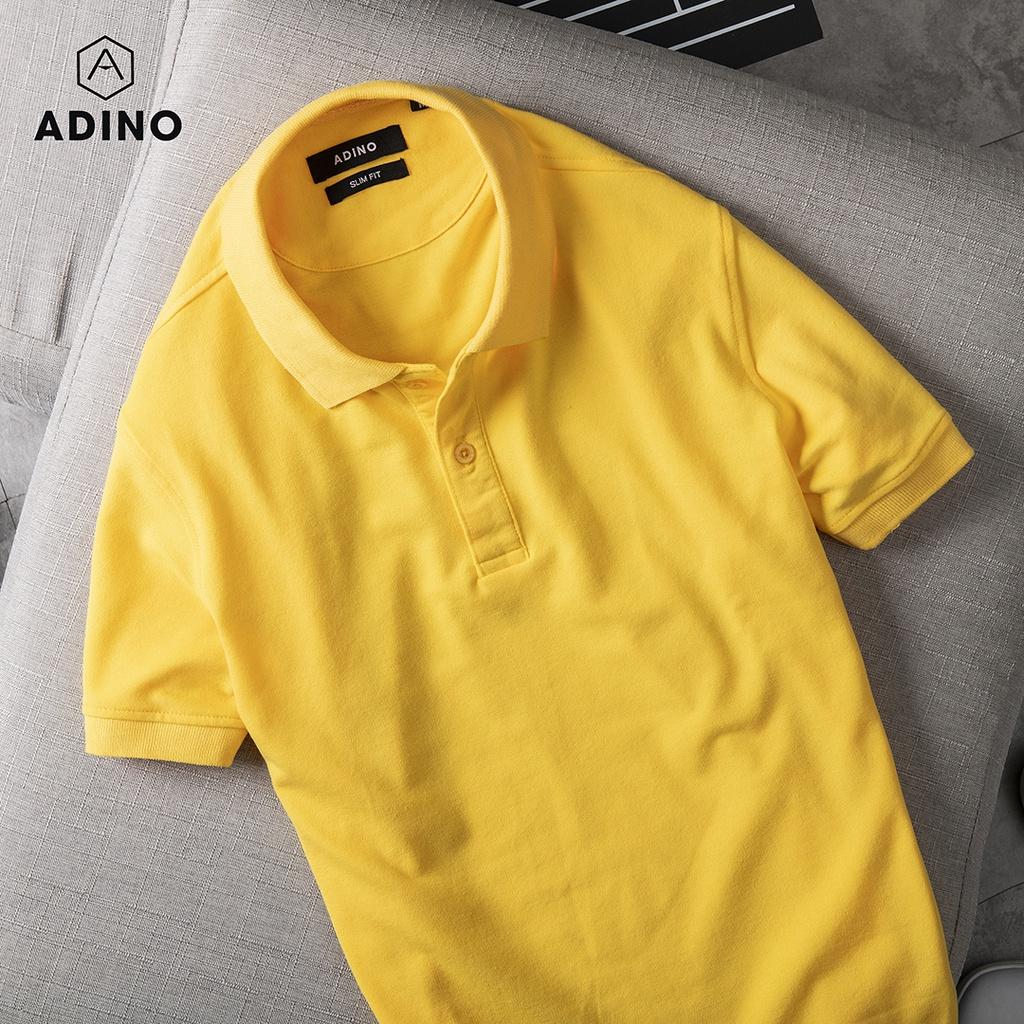 Hình ảnh Áo polo nam ADINO màu vàng vải cotton co giãn nhẹ dáng công sở slimfit hơi ôm trẻ trung PL43