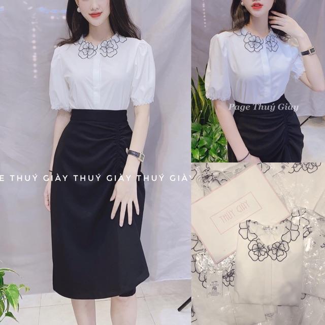 Áo sơ mi cổ ren hoa thiết kế có video