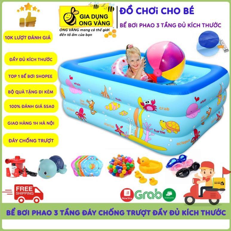 Bể Bơi Cho Bé, Bể Bơi Phao Cho Bé Bơm Hơi 3 Tầng Đầy Đủ Kích Thước Hàng Loại 1 Có Đáy Chống Trượt An Toàn