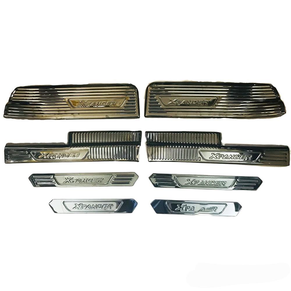 Ốp bậc cửa, nẹp bước chân trong, ngoài cho xe Mitsubishi Xpander 2019-2021, gồm cả bản Cross chất liệu titan cao cấp