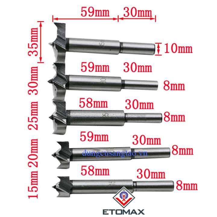Bộ 5 mũi khoan khoét lỗ 2 cạnh