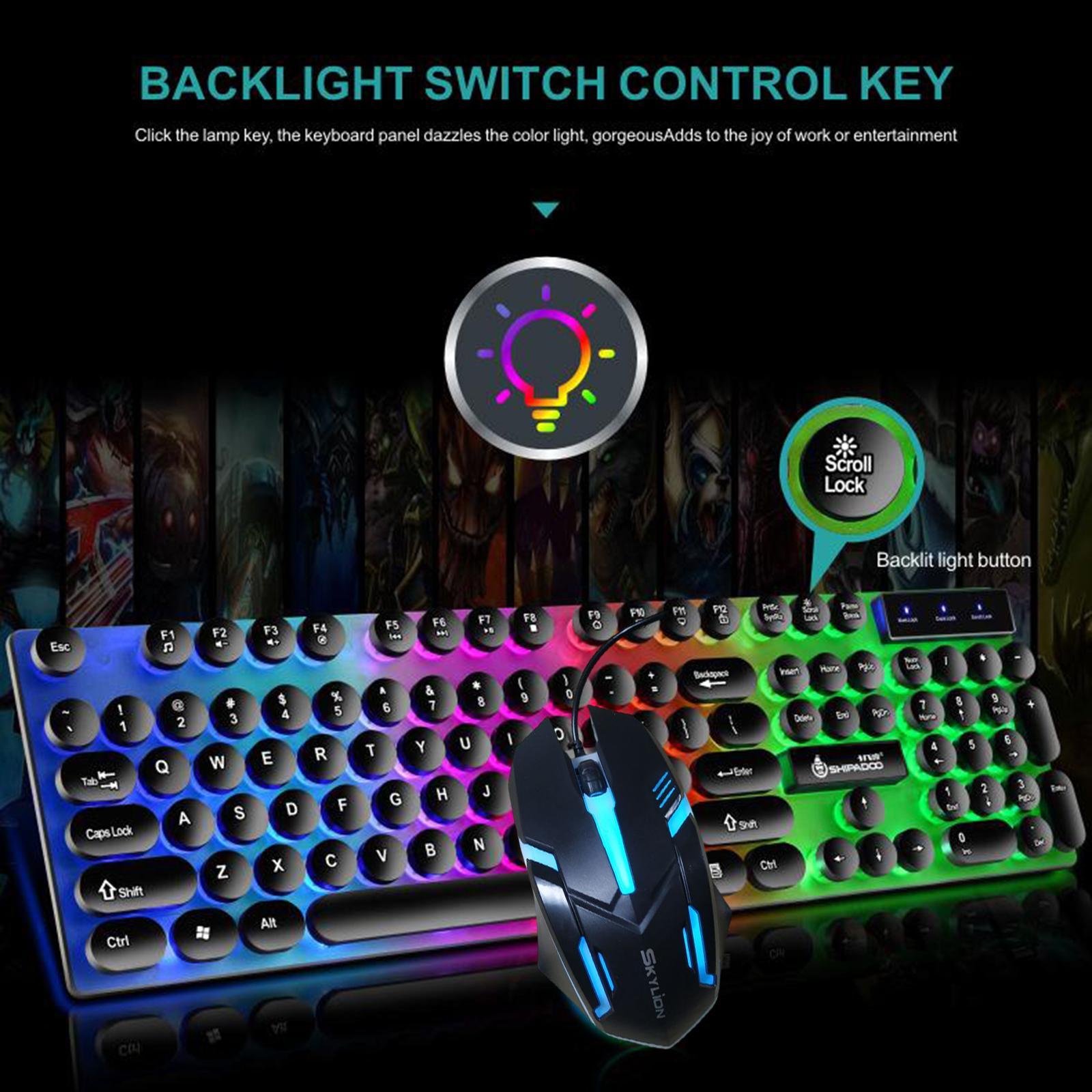 USB Wired RGB Rainbow LED Backlit Gamer Mouse and Keyboard Set