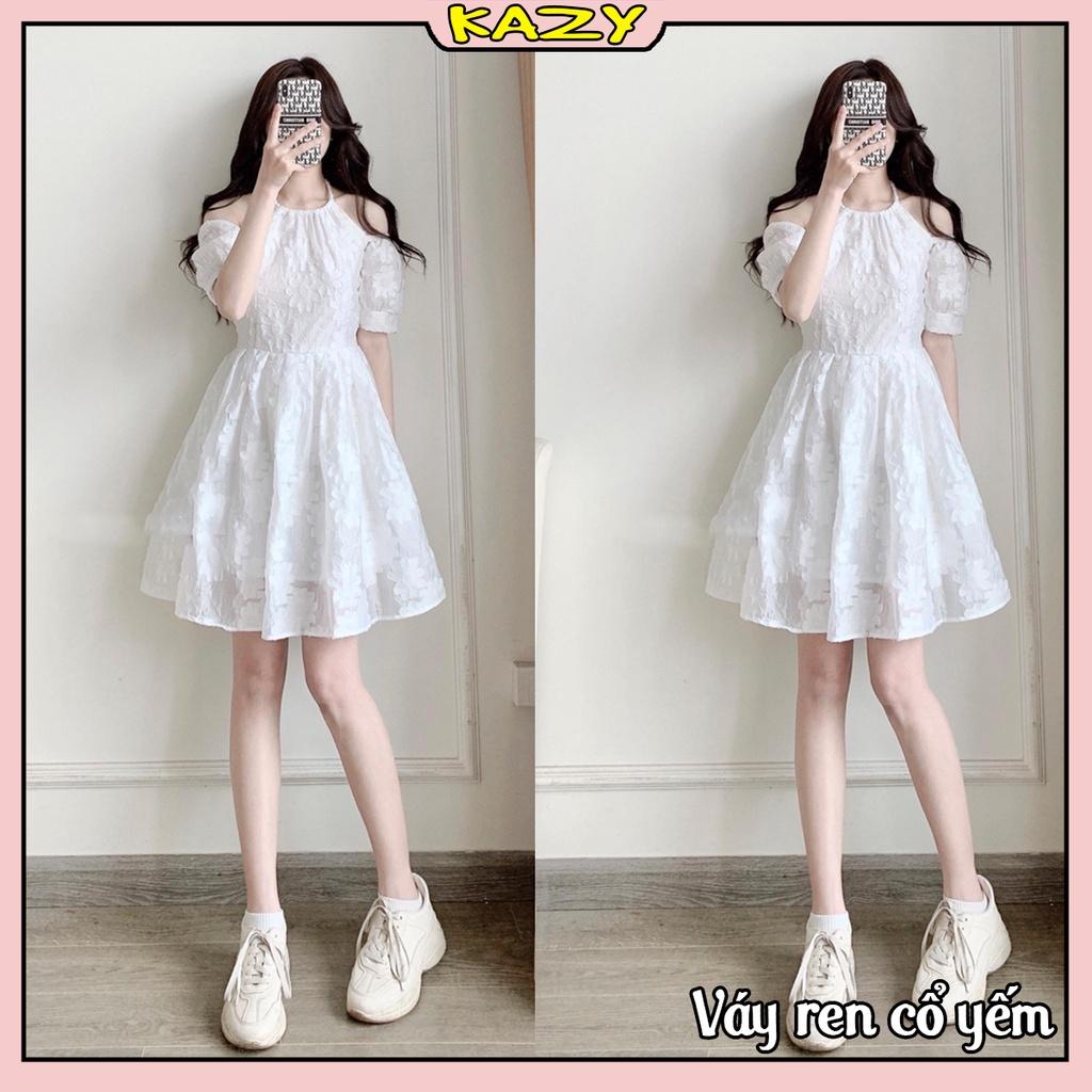 Váy cổ yếm ren 2 lớp, Váy trắng tiểu thư KAZY STORE V004