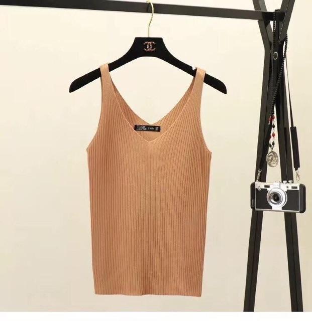 Áo len 2 dây gân tăm phối khoác blazer xinh xắn