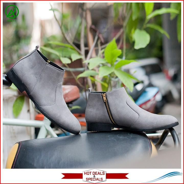 Giày Chelsea Boot Nam Cổ Khóa Rất Dễ Xỏ Da Búc Màu Xám Cực Đẹp - CB521-bucxamkhoa