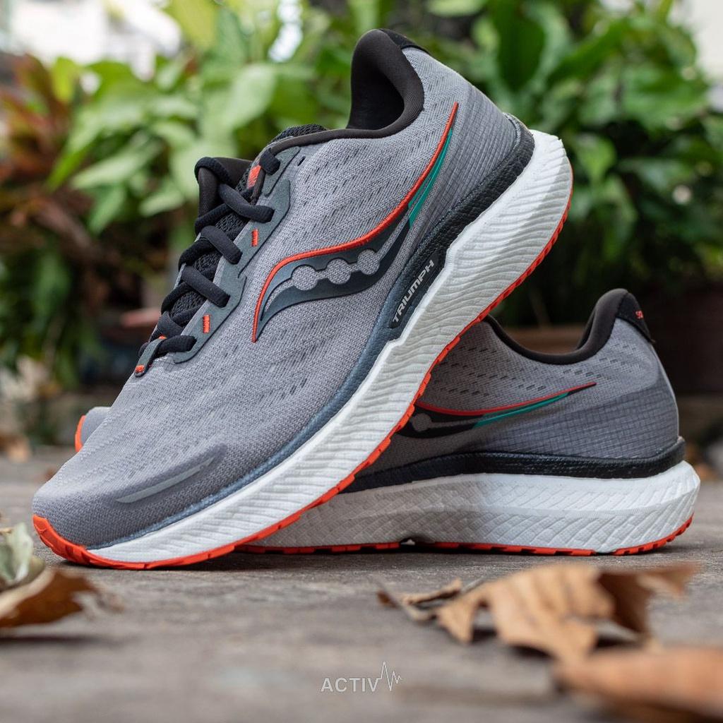 Giày Chạy Bộ Nam Saucony Triumph 19 WIDE - Alloy/Fire - Xám Đỏ