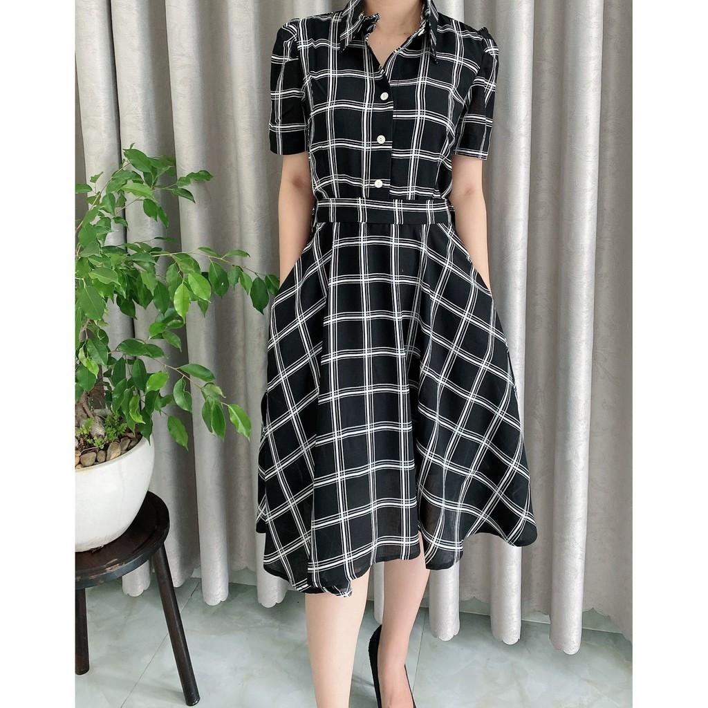 Đầm Váy Nữ Sơ Mi Kẻ Caro Sang Chảnh - QA0041