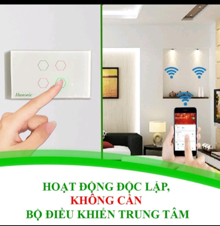 Công tắc 2,3,4 nút trắng âm tường cảm ứng, wifi cho Đèn, Quạt điều khiển từ xa qua điện thoại 500w/220V