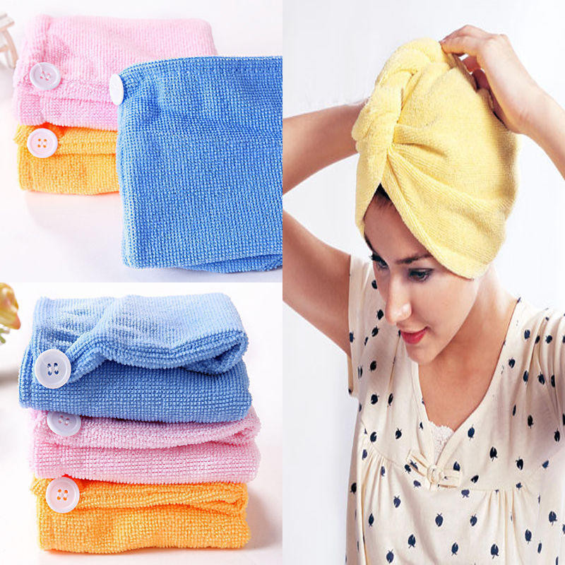 Khăn ủ tóc có nút cài tiện lợi chất liệu cotton mềm mại HT232 - Giao Ngẫu Nhiên