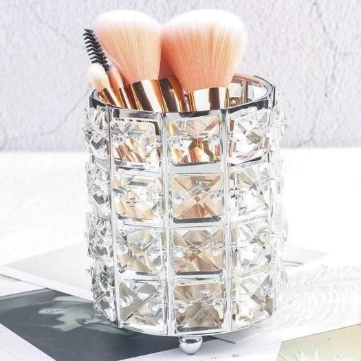 Cốc đựng cọ trang điểm khung kim loại đính đá độc đáo sang trọng - Ống đựng cọ, đồ dùng make up đính đá kim cương để bàn hiện đại sang xịn