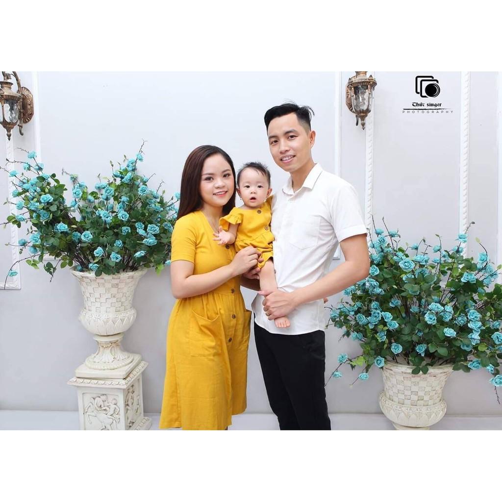 Đầm Cánh Tiên Vàng cực xinh cho Mẹ &amp; Bé chất Linen Hàn Cao Cấp 3 Đậu Đậu-SB04