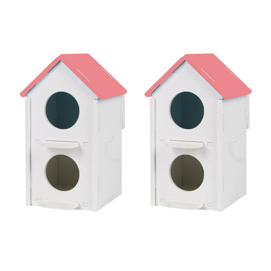 2x Pet Wood Breeding Nesting Bird Cage Box Nest House Hut for Parrot Birds Pink