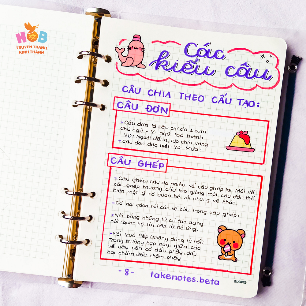 Sổ tay ghi chú HOB takenote Tiếng Anh, Khổ A5 đóng binder trang trí sẵn sticker