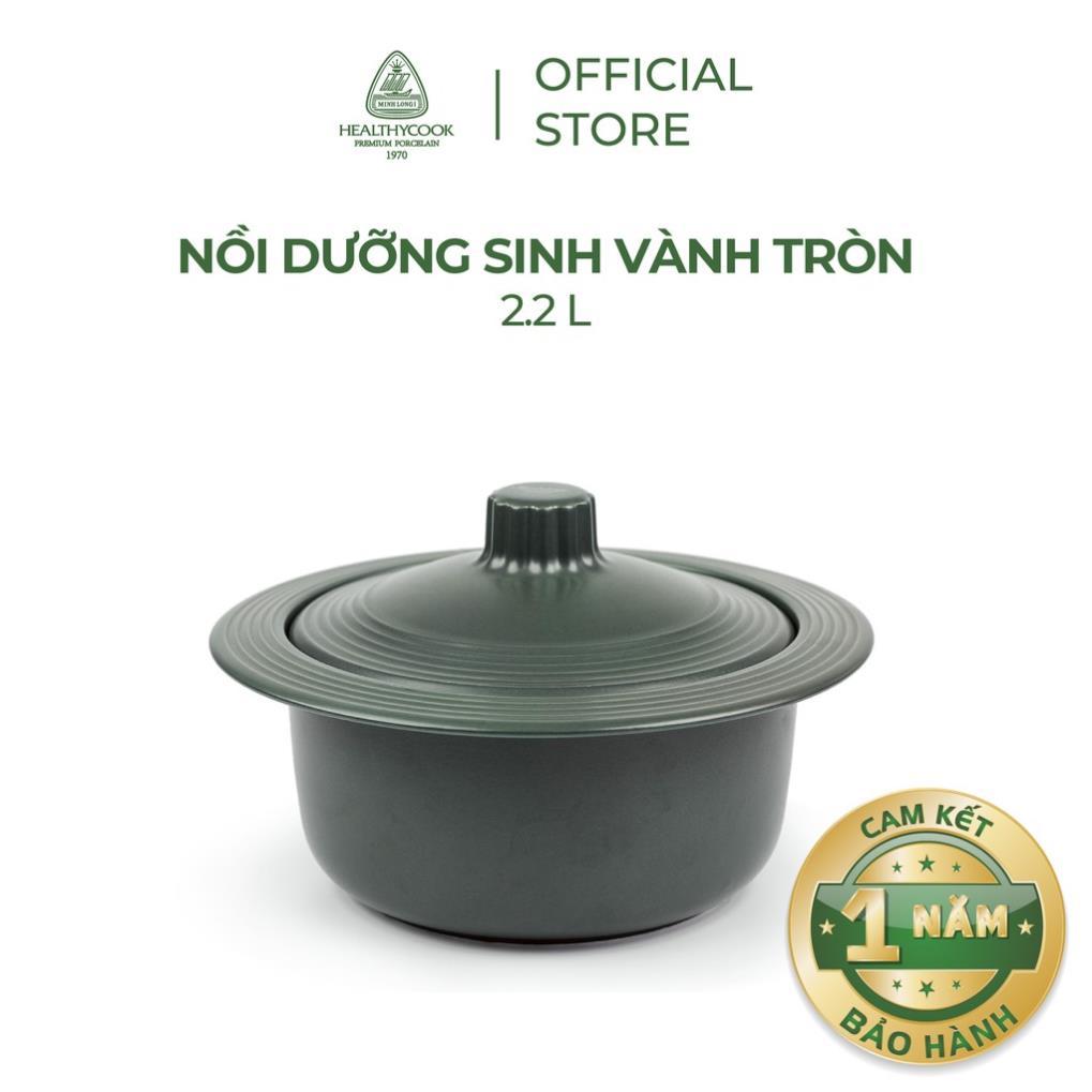 Nồi sứ dưỡng sinh Minh Long vành tròn 2.2 L + nắp dùng cho bếp gas, bếp hồng ngoại, không dùng cho bếp từ