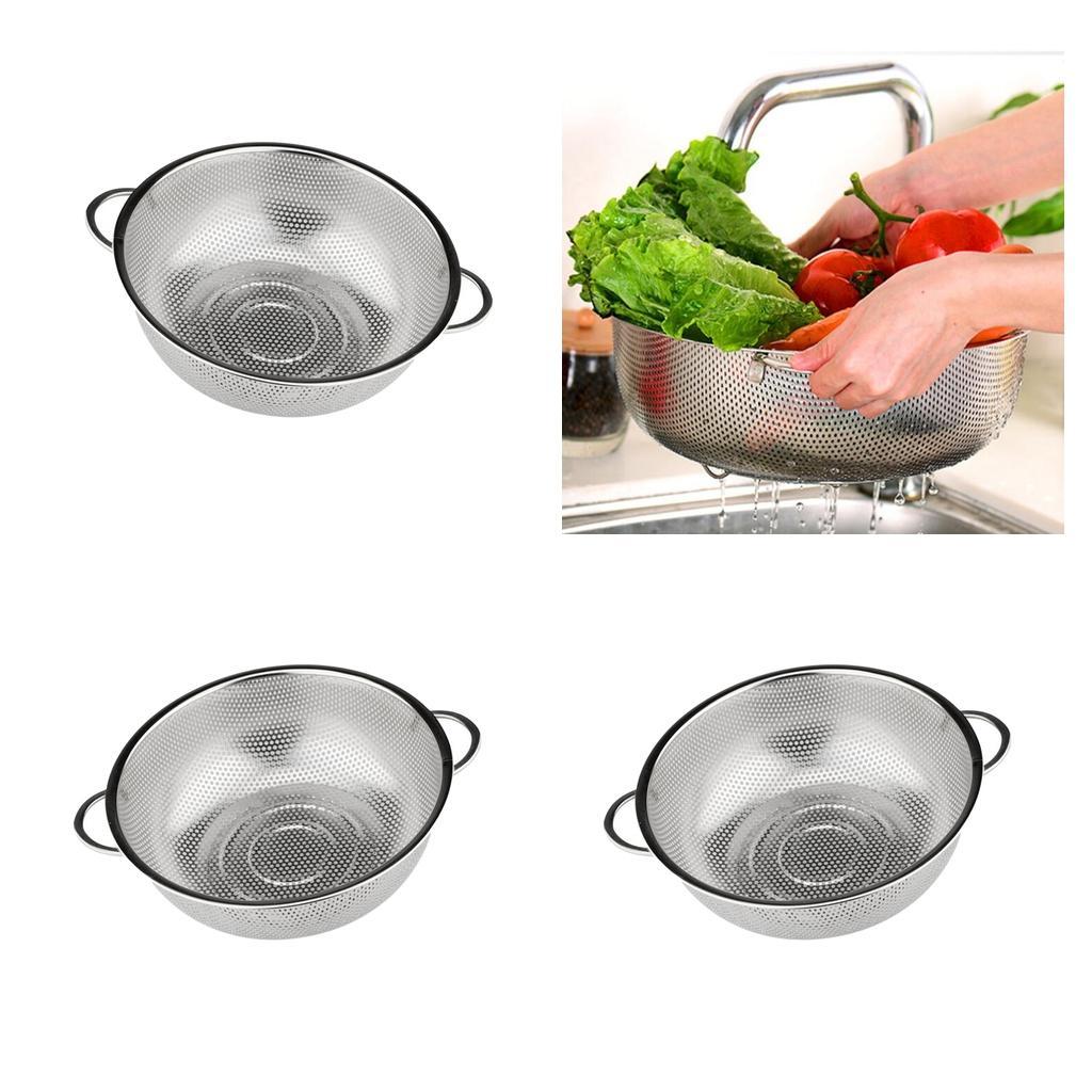 3x Stainless Steel Mesh Strainer Fast Draining Food Colander Fruit Tools
