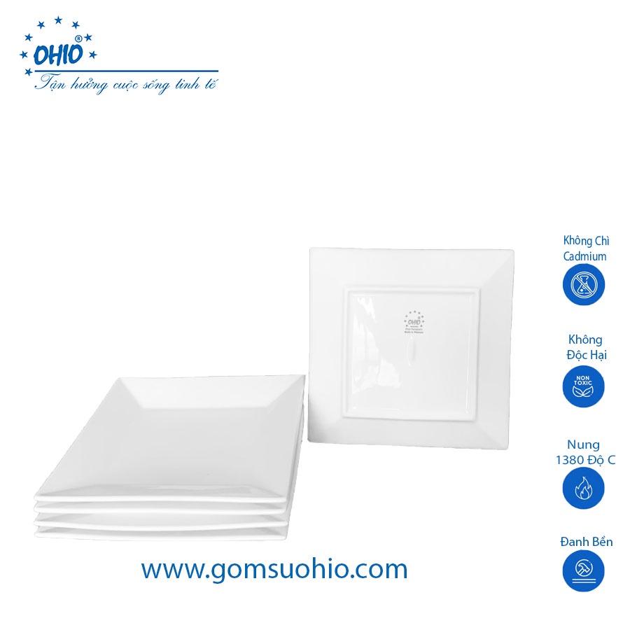 Đĩa Vuông Ảo 23cm Sứ Trắng OHIO