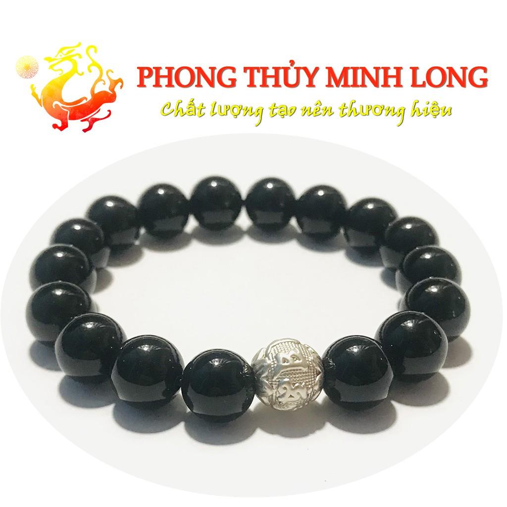 Vòng tay đá Mã Não Đen hàng 3A mix hạt Kim Tiền bằng Bạc hợp mệnh Thủy và Mộc