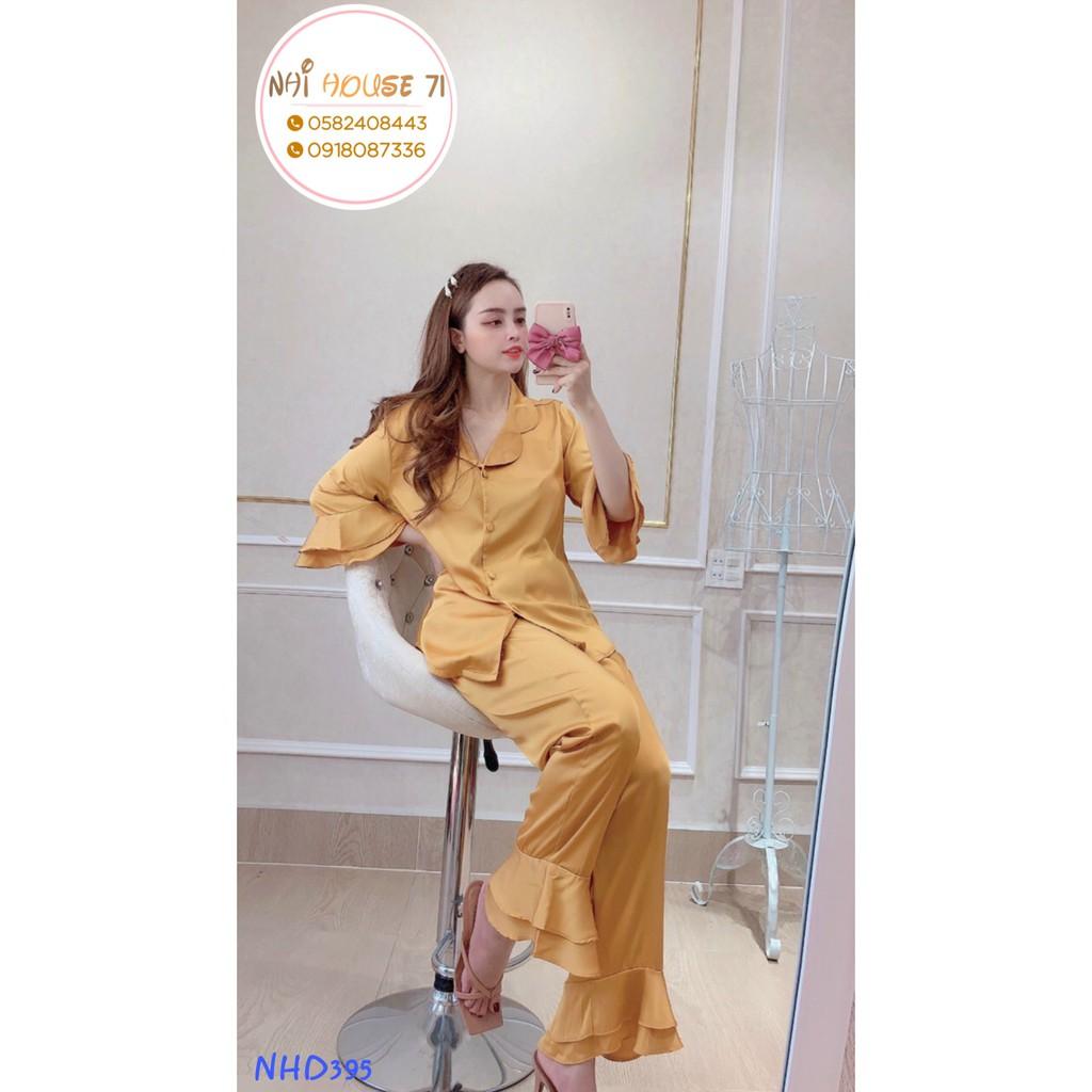 BỘ NGỦ PIJAMA TAY LỮNG PHỐI BÈO LỤA TÔ CHÂU NHIHOUSE71 QUẦN LAI BÈO SIÊU CUTE FREESIZE DƯỚI 65 kG