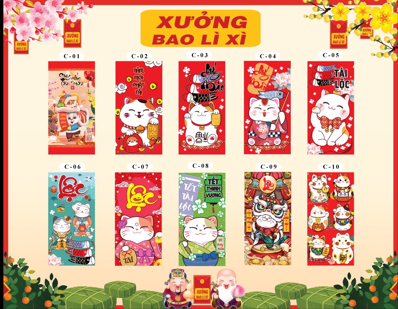 10 bao lì xì SHOP TỰ TẠO MẪU