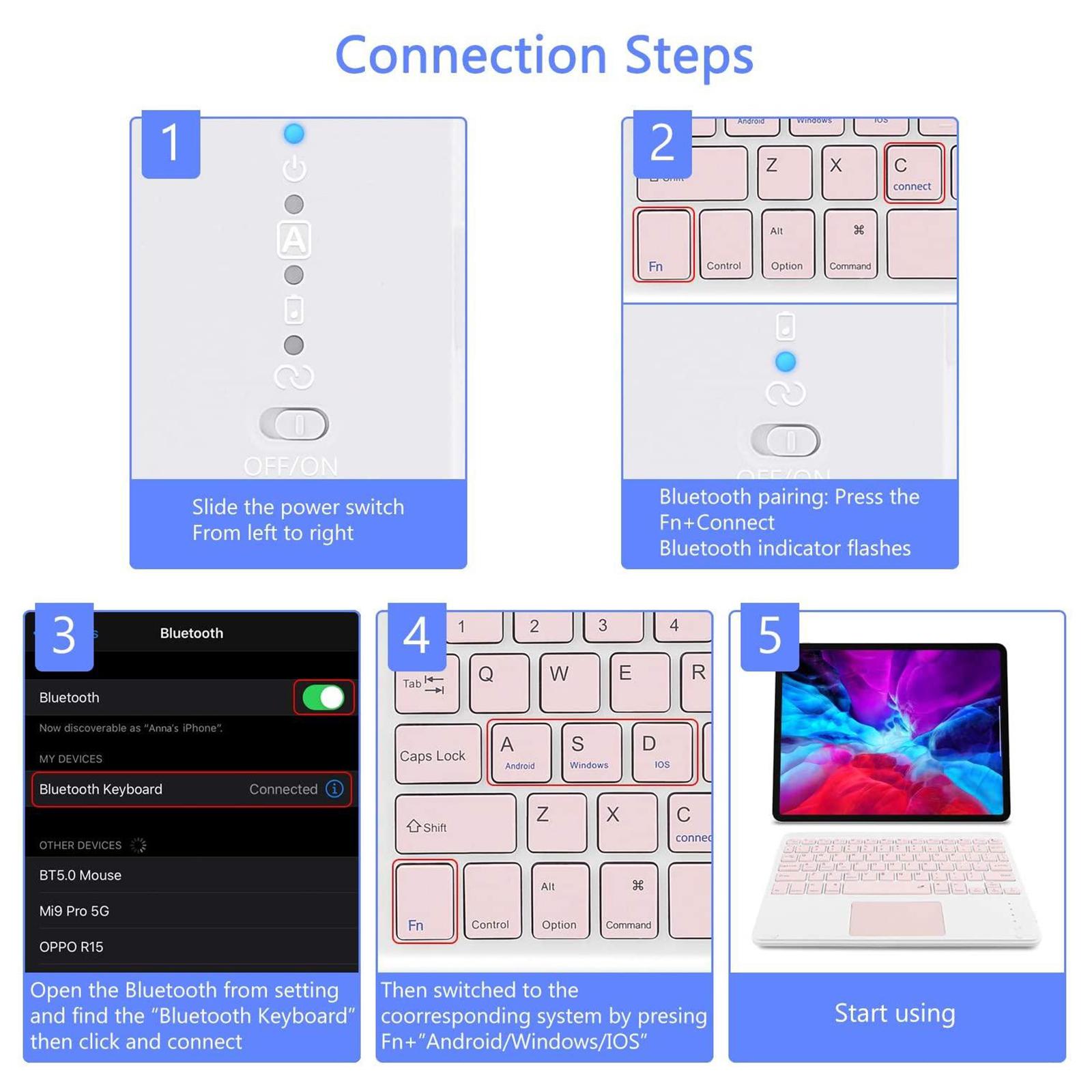 Slim Wireless Bluetooth Keyboard with Touchpad for iPad, Cable-Free, Easy to Operation