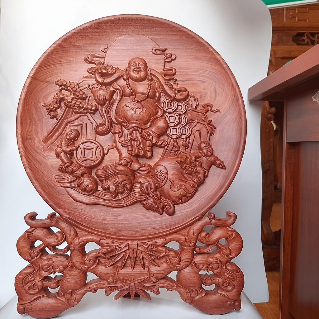 Tranh đĩa Phật Di Lặc bằng gỗ hương đá cao cấp kích thước mặt 40cm