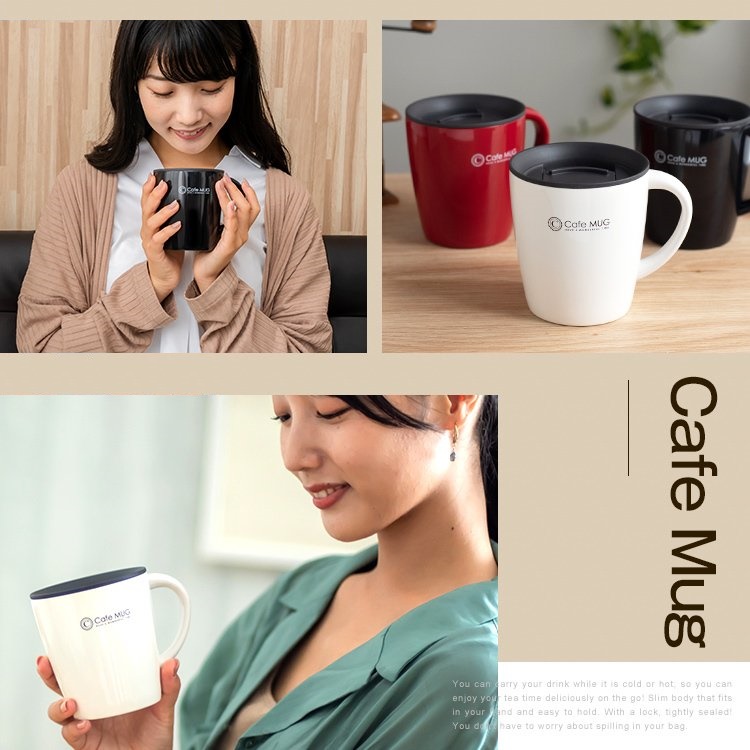 Cốc inox giữ nhiệt Cafe Mug 330ml có gioăng silicon  & nắp trượt chống tràn - Nội địa Nhật Bản