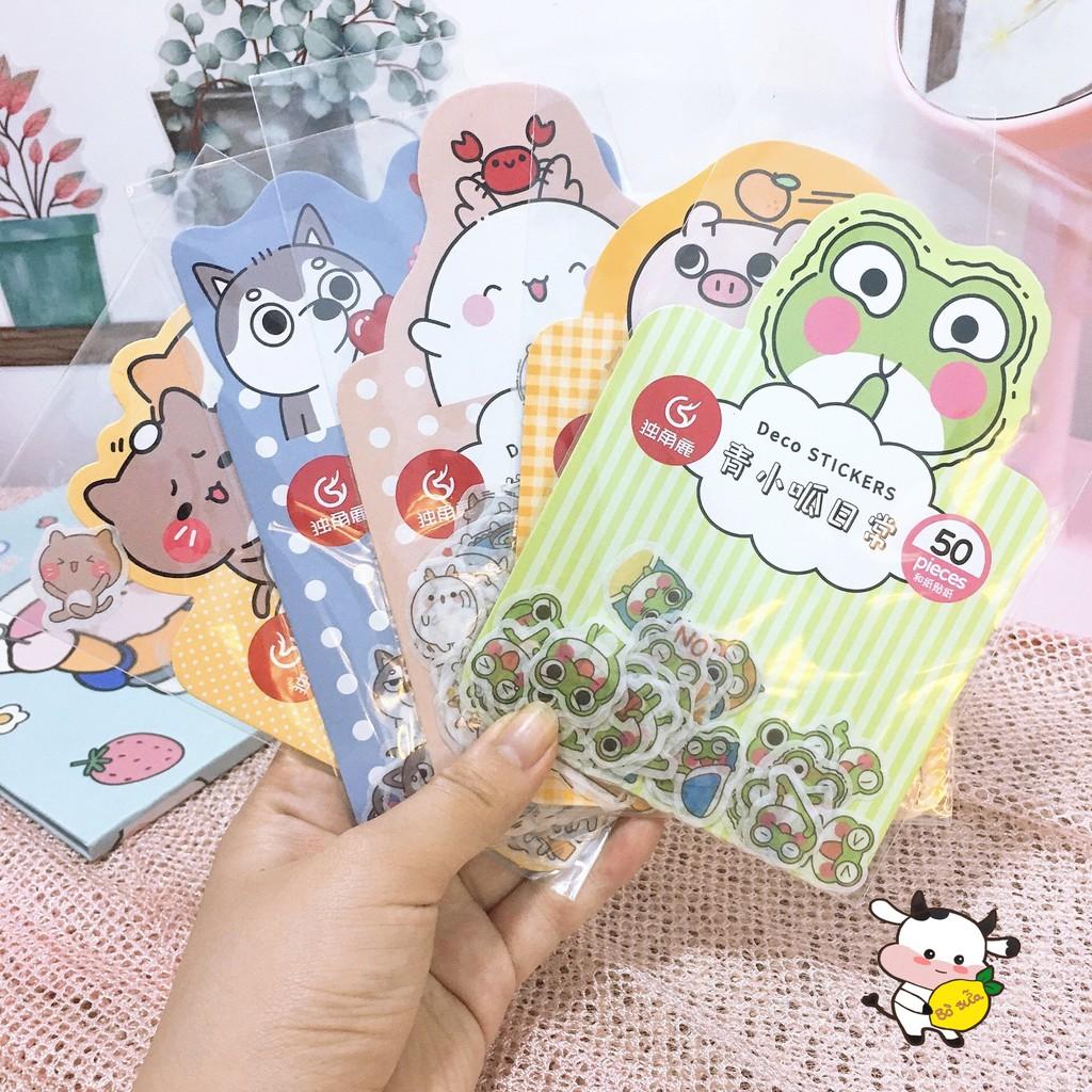 Sticker Hình Con Vật Dễ Thương Cute Hình Con Ếch Heo Cún Gấu Trang Trí Sổ Tay Góc Học Tập Dán Mũ Bảo Hiểm Vali