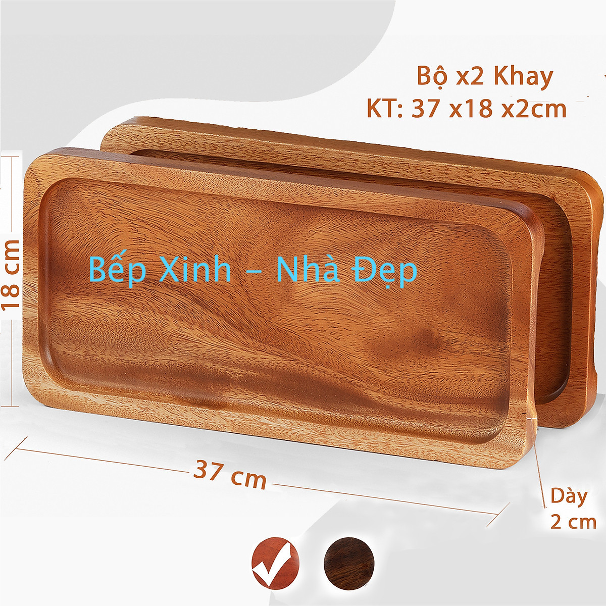 KHAY CHỮ NHẬT BẰNG GỖ XÀ CỪ NGUYÊN KHỐI CÓ 2 MÀU KT 30.5 x 12.7 x 2cm