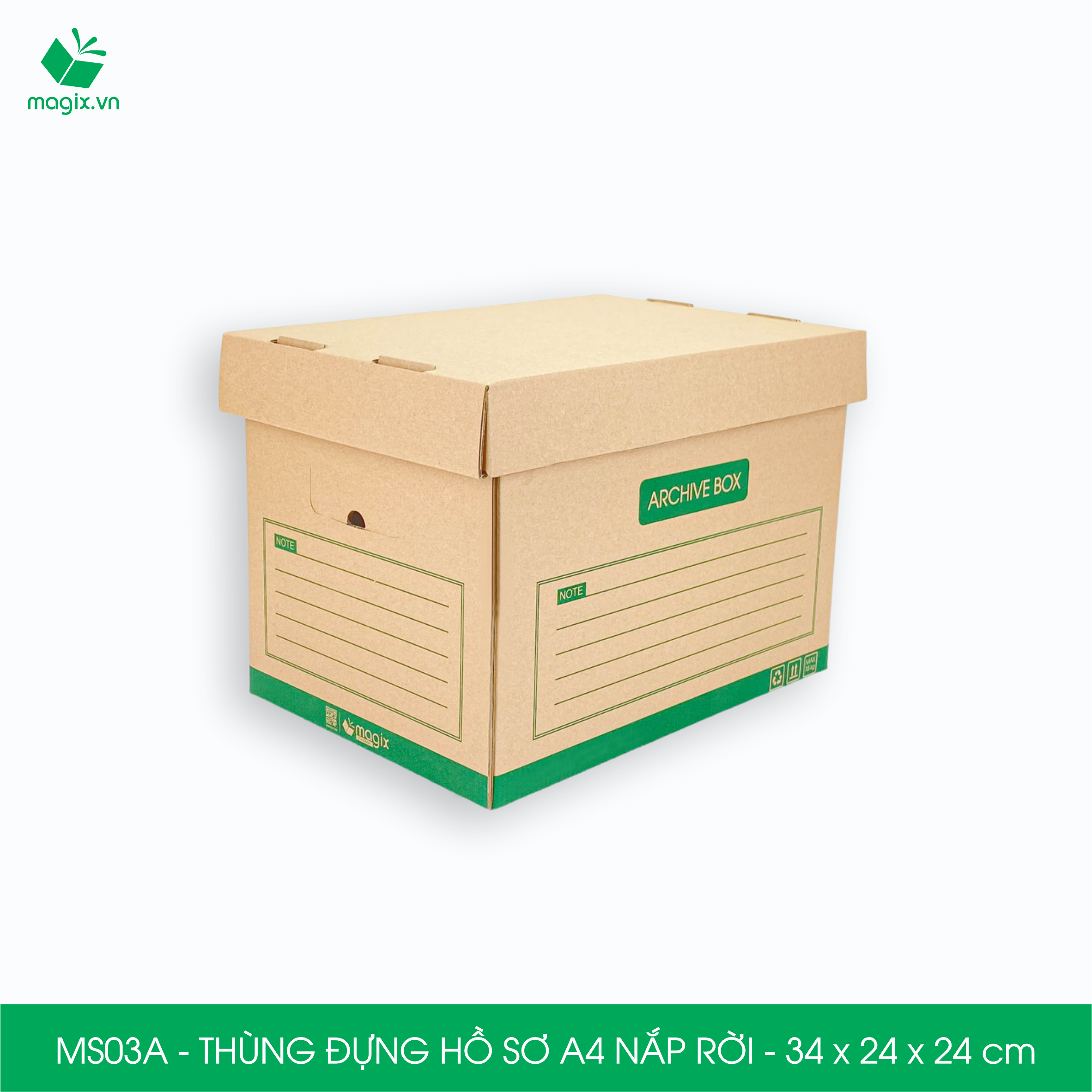 MS03A - 34x24x24 cm - Bộ 5 thùng đựng hồ sơ A4 nắp rời