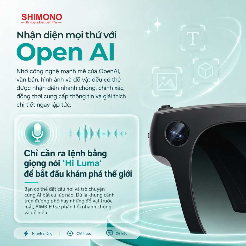 Kính AI Dịch Thuật Realtime SHIMONO-E9 Camera 8MP Bluetooth Nghe Nhạc Đàm Thoại, Ghi Âm, Quay Chụp Hàng Chính Hãng