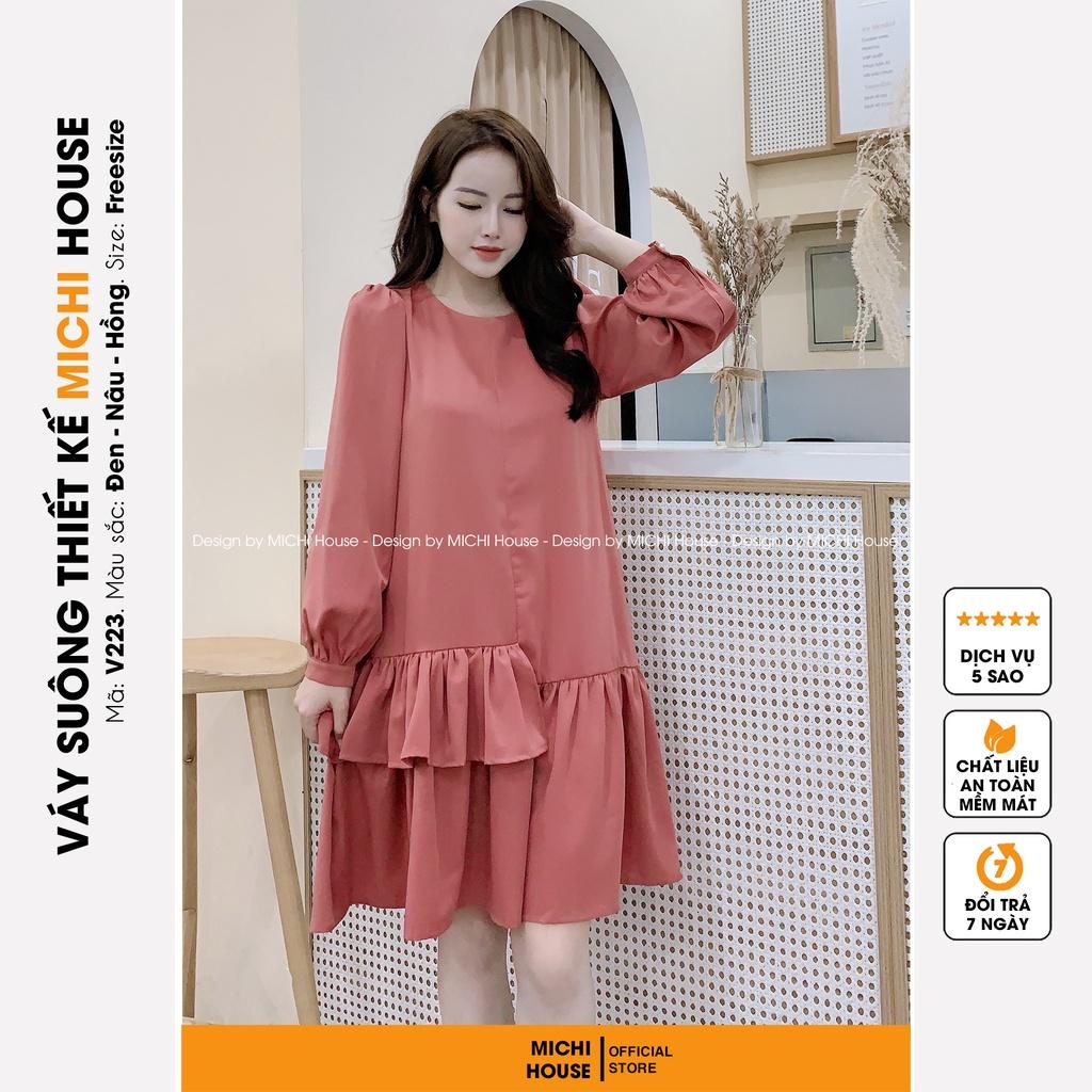 Đầm Suông Đuôi Cá Dáng Rộng MICHI House VS223 Váy Xuông Dài Tay Cổ Tròn Freesize