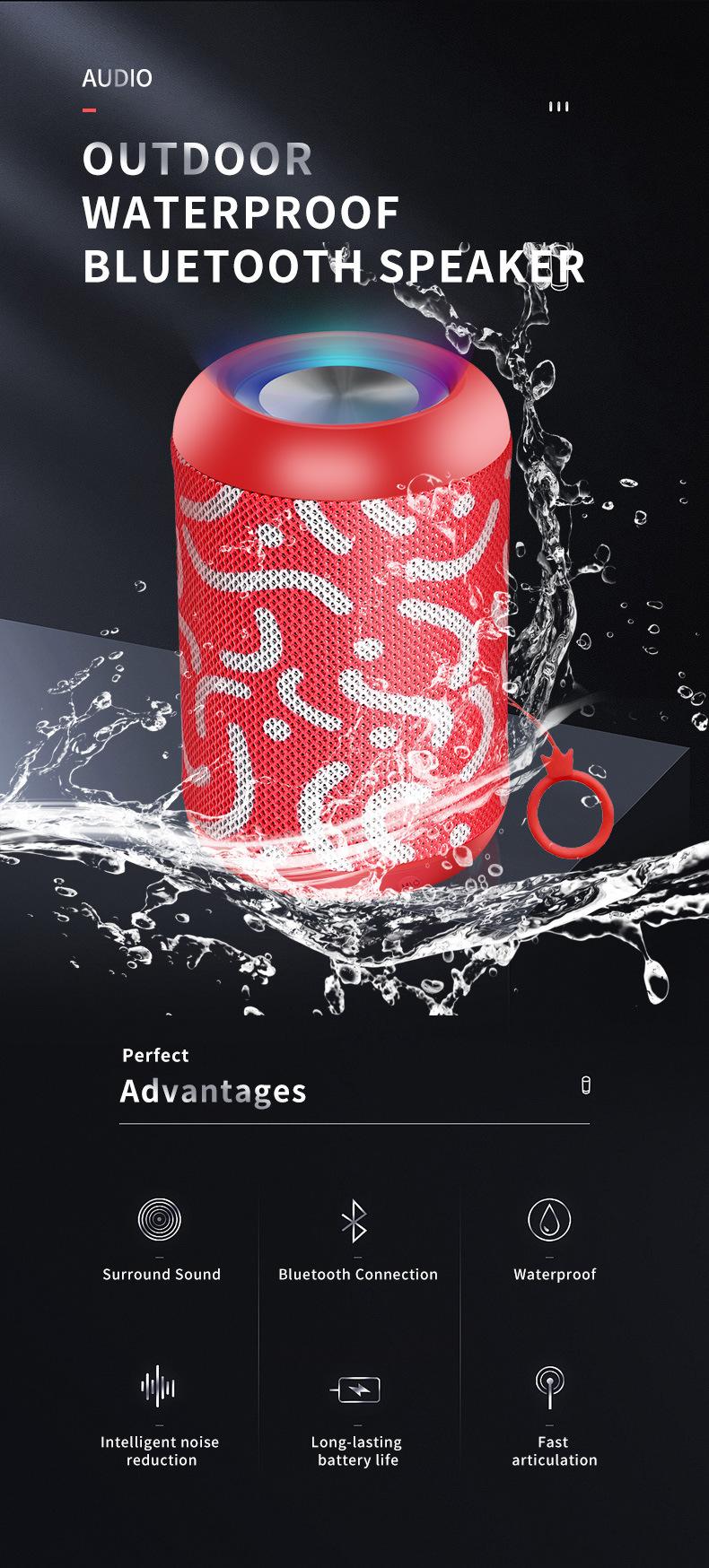 Loa không dây Bluetooth Âm thanh chống nước TWS Kết nối Bluetooth 5.0 Âm thanh vòm Cuộc gọi rảnh tay Thẻ TF Đài FM Loa AUX Màu sắc: Đỏ