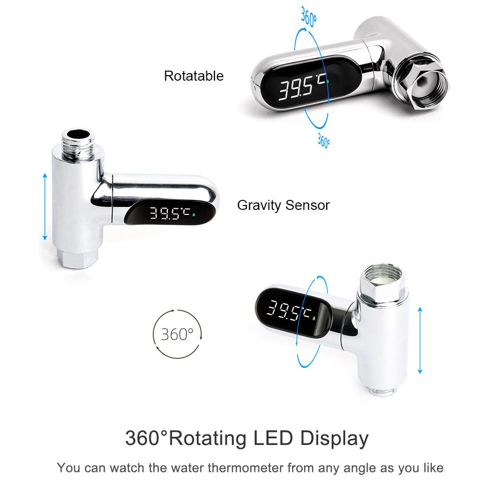 Digital Shower Thermometer ℃/℉ Bath Temperature Monitor Water Thermometer 5~85℃ Measuring 360° Rotatable LED Display for Baby Elderly