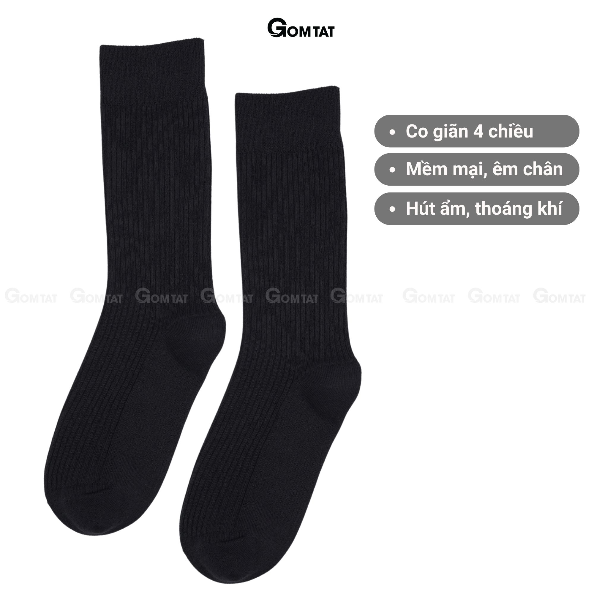 Combo 4 đôi tất vớ nam cổ cao công sở đi giày tây GOMTAT, chất liệu cao cấp họa tiết gân chìm màu đen-FIVE-TAY10-DEN-CB4