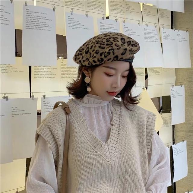 Mũ beret hoạ tiết da beo phong cách hàn quốc - Khăn turban