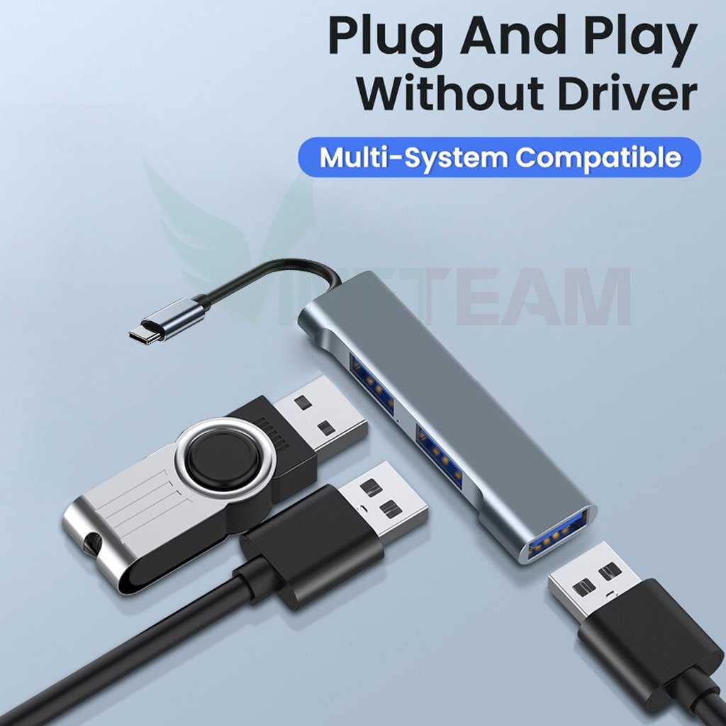 Cáp Chuyển Đổi USB Type C Ra 3 Cổng USB 3.0 Tốc Độ Cao Vinetteam - HUB USB Type C To 3 Port USB - Cổng Chia USB Mở Rộng Kết Nối Chuyển Đổi Cho Macbook Laptop PC - Hàng Chính Hãng