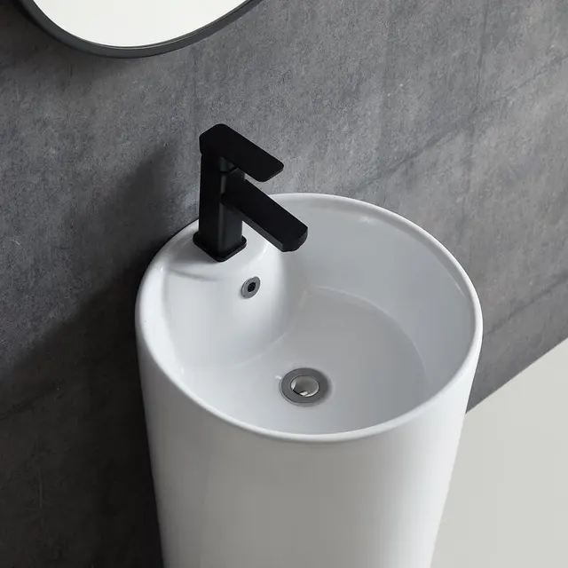 FREESHIP Lavabo trụ đứng đặt sàn màu trắng kiểu tròn thiết kế sang trọng cho gia đình ,khách sạn