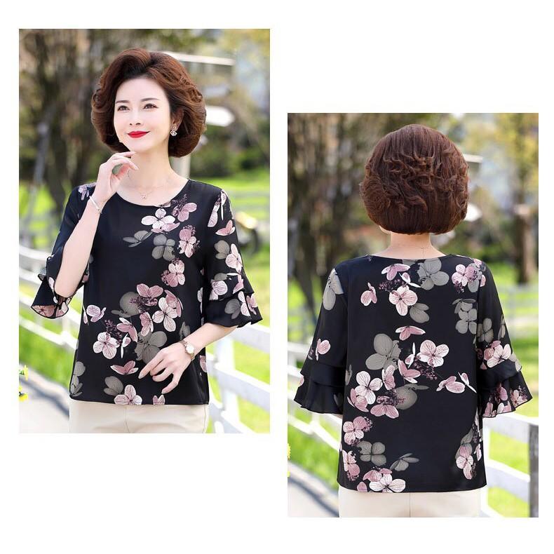 Áo kiểu họa tiết hoa trung niên cao cấp - thời trang trung niên bigadela -n08-621