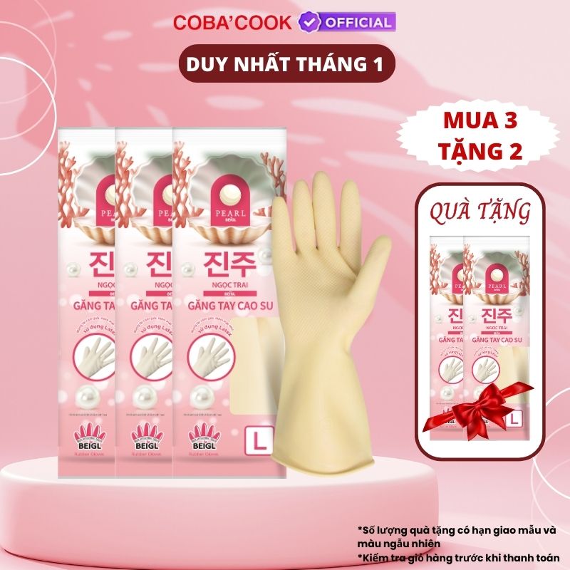 Mua 3 Tặng 2 Bộ 3 Đôi Găng Tay Cao Su Ngọc Trai Tay Lửng Size L