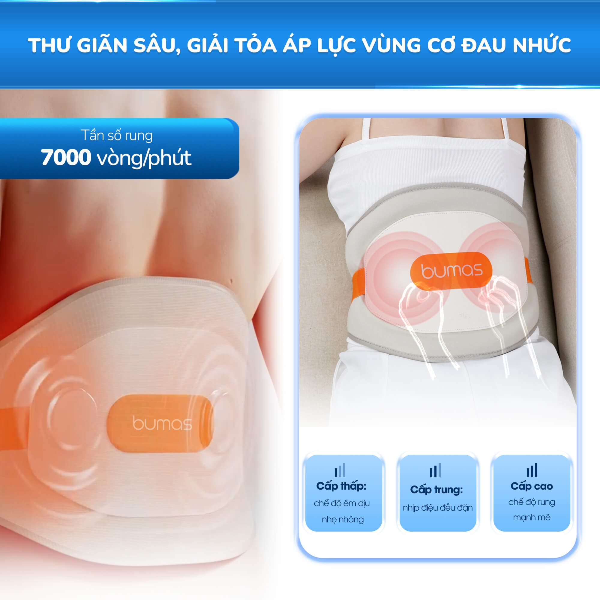 Đai Massage Bụng Kinh BUMAS M13, Chườm Nóng Thảo Dược, Giảm Đau Lưng Bụng, Giảm Nhức Mỏi - Hàng chính hãng