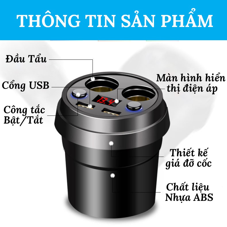 Bộ chia cốc tẩu sạc ô tô X25 bản cao cấp 12v-24v 3.1A có hiển thị điện áp kèm 2 cổng USB sang trọng